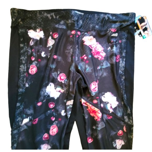 Avia Athletic Leggings Womans Pants Ankle Length Black Pink Floral 3X JJ3098 - Picture 2 of 10